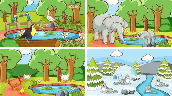 Escenas de fondo de animales en la naturaleza — Vector de stock