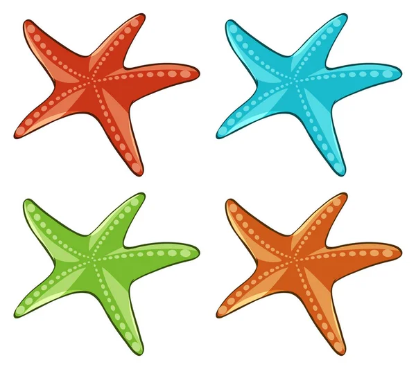 四只不同颜色的海星 — 图库矢量图片
