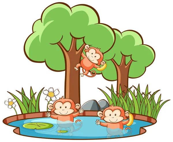 Scena con scimmie nella foresta — Vettoriale Stock