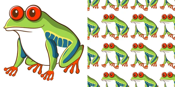 Бесшовный дизайн фона с зеленой лягушкой — стоковый вектор