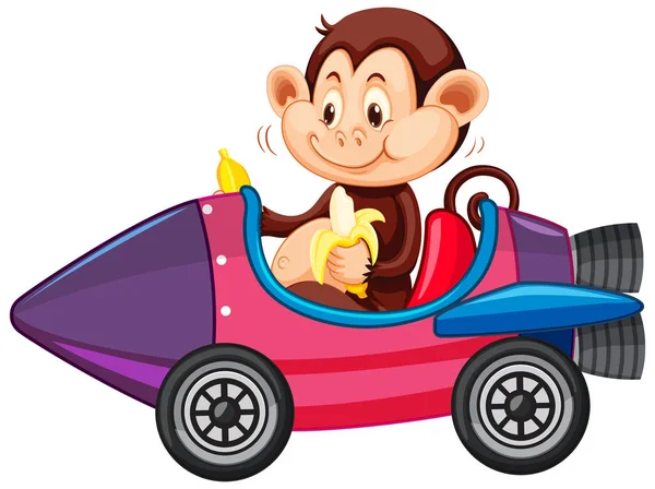 猴子骑在玩具火箭推车上 — 图库矢量图片