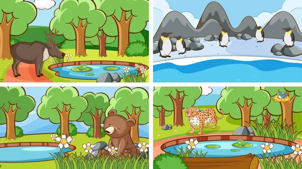 Escenas de fondo de animales en la naturaleza — Vector de stock