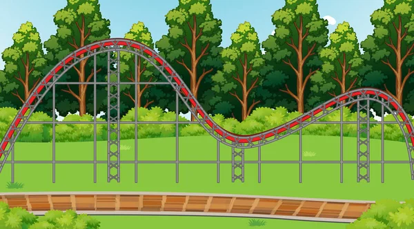 Cena com pista de montanha russa vazia no pakr —  Vetores de Stock