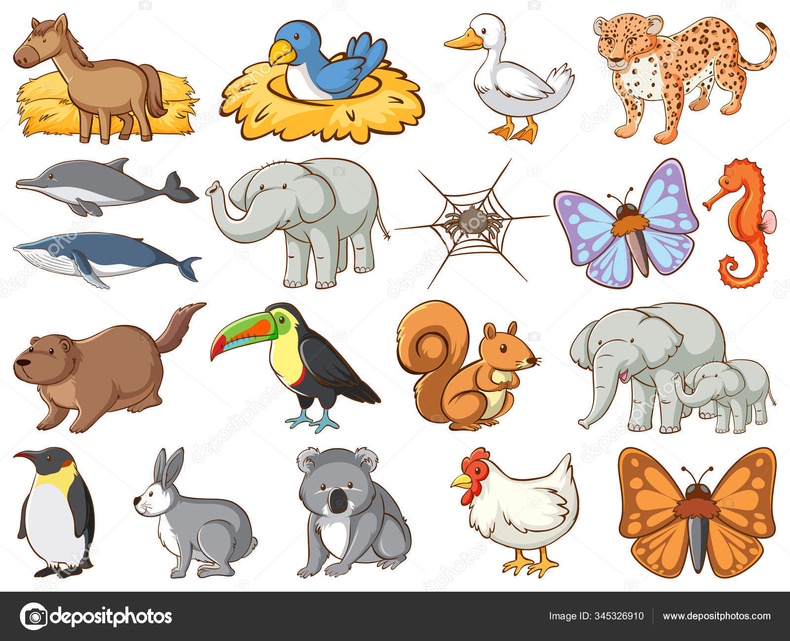 Sejumlah besar satwa liar dengan banyak jenis hewan dan serangga Vektor