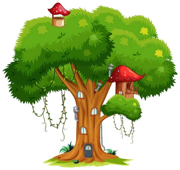 Treehouse with mushroom and doors — Stock Vector