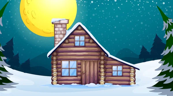 Scene with wooden house in the winter — Stockvector