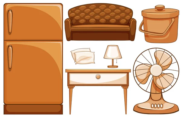 Conjunto aislado de muebles y electrodomésticos — Vector de stock