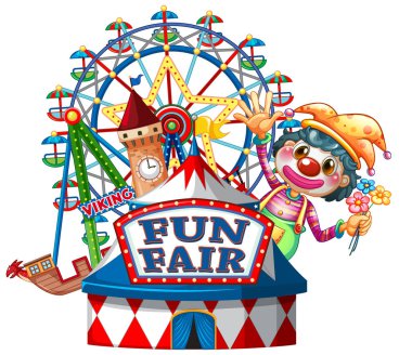 Arka planda mutlu bir palyaço ile eğlenceli bir işaret şablonu