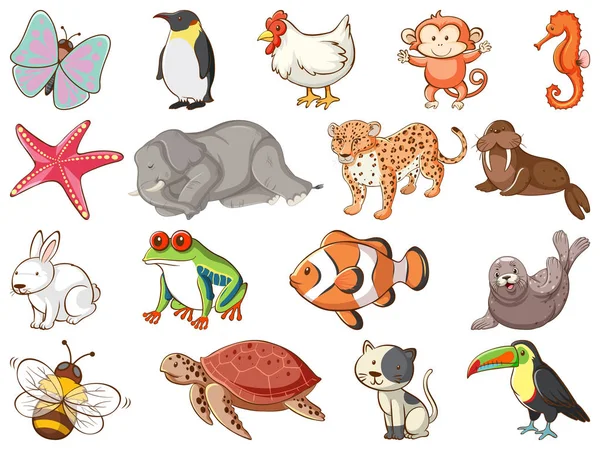 Gran conjunto de vida silvestre con muchos tipos de animales — Vector de stock