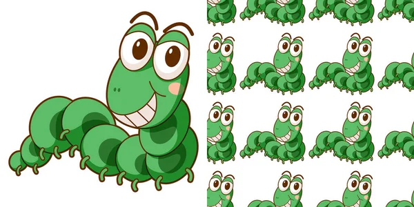 緑の毛虫とシームレスな背景デザイン — ストックベクタ