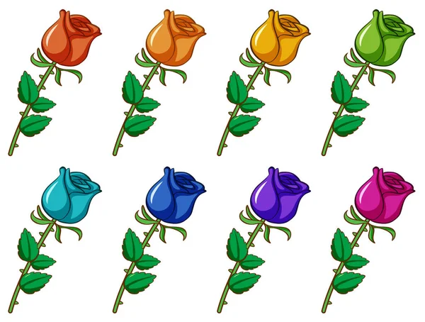 Geïsoleerde set bloemen in verschillende kleuren — Stockvector