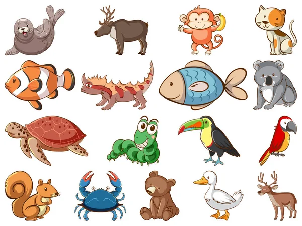 Gran conjunto de vida silvestre con muchos tipos de animales — Vector de stock