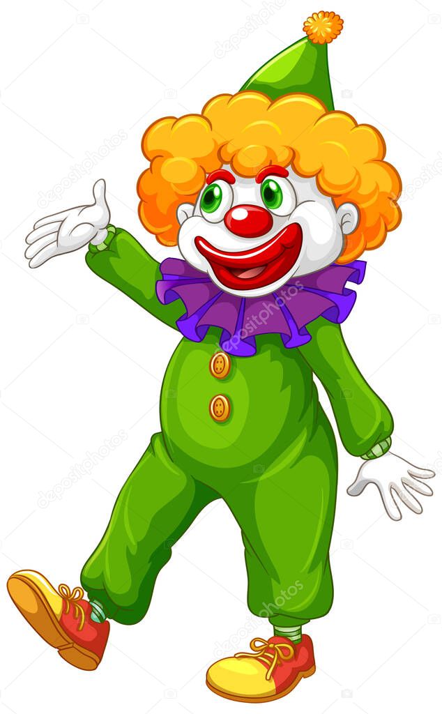 Funny clown in green costume