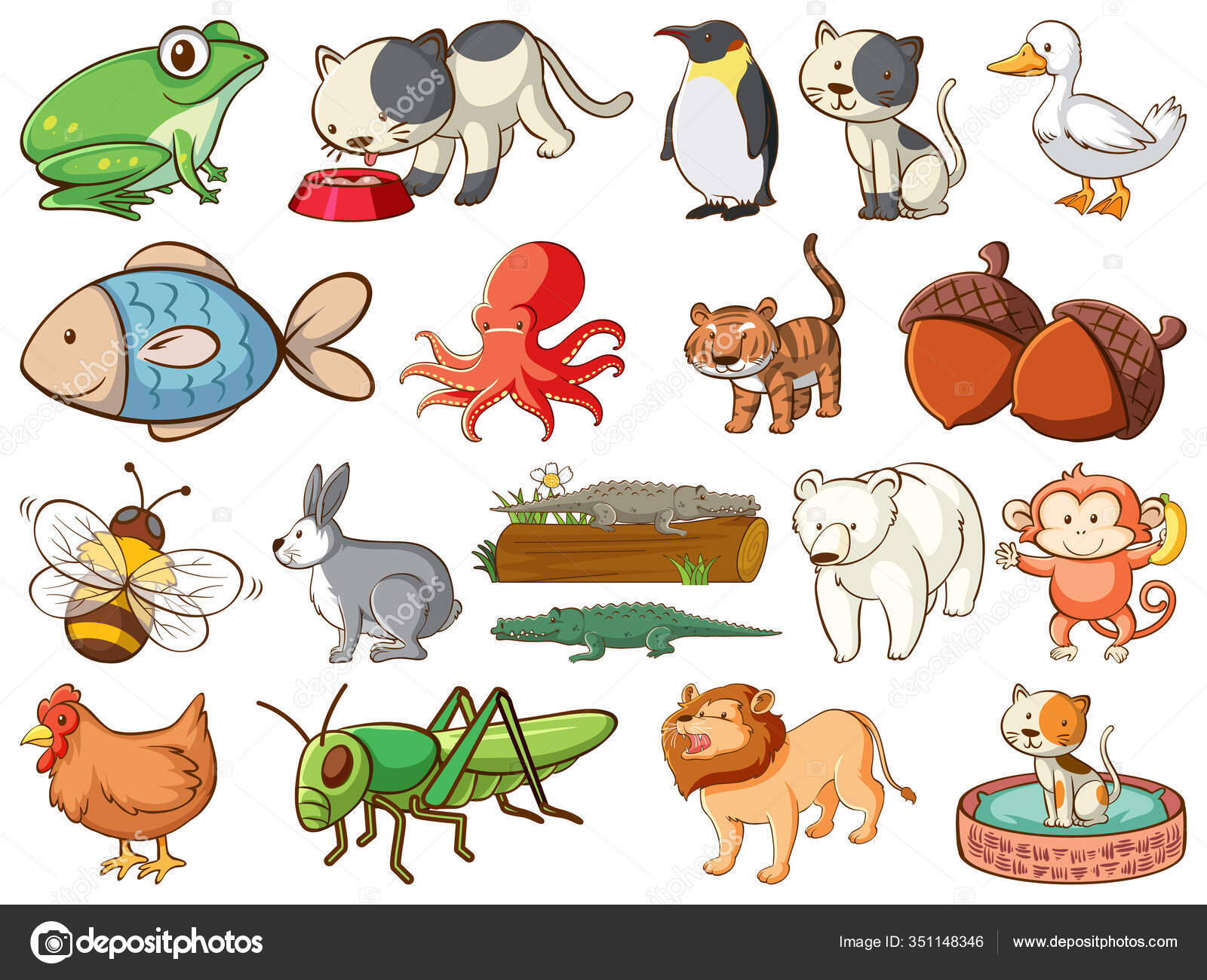 Large Set Wildlife Many Types Animals Illustration Stock Vector Image by  ©interactimages #351148346