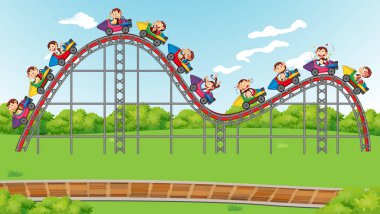 Park illüstrasyonunda paten sürüşü sahnesi