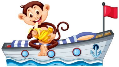 Yatakta muz yiyen şirin maymun.