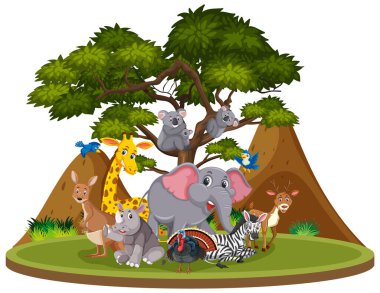 Çok vahşi hayvan park çizimde ile sahne