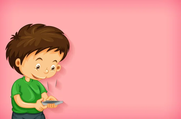 Fondo Llano Con Niño Feliz Usando Ilustración Teléfono Móvil — Vector de stock