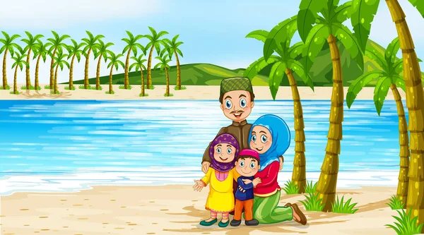 Adegan Pantai Dengan Anggota Keluarga Ilustrasi - Stok Vektor
