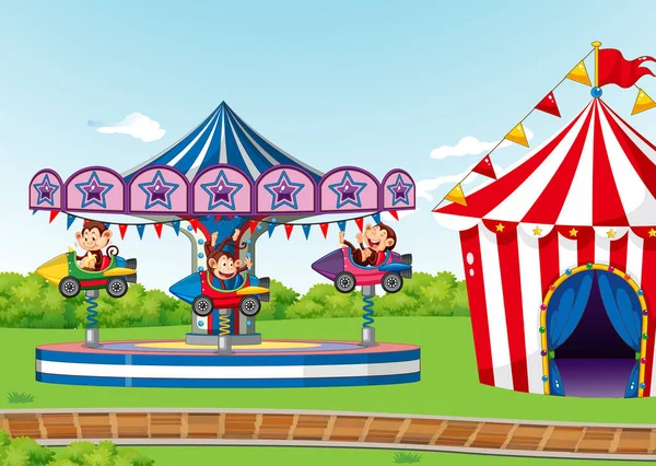 Escena Con Paseo Circo Parque Ilustración — Vector de stock