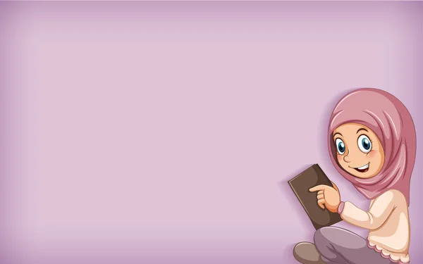 Plain Bakgrund Med Muslim Flicka Läsa Bok Illustration — Stock vektor