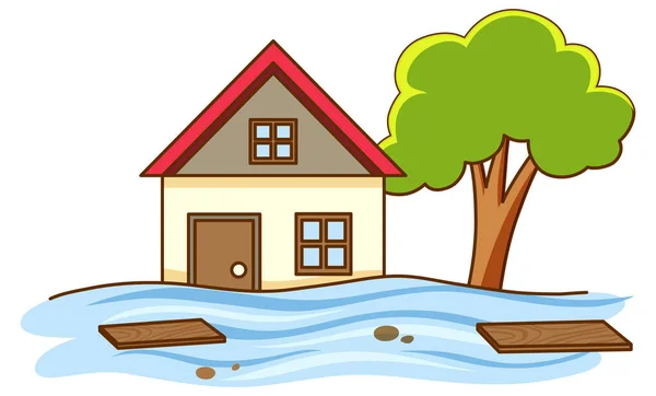 Escena Con Casa Problema Inundación Ilustración — Vector de stock