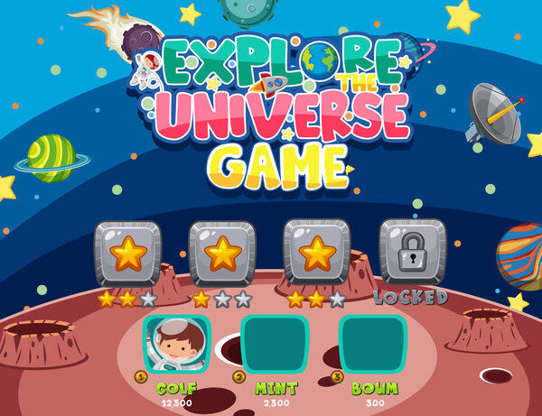 Screen template for explore the universe game illustration