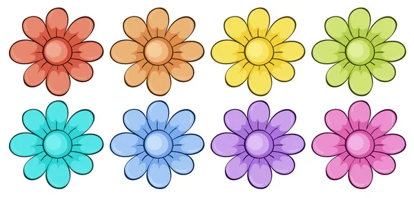 Set Isolato Fiori Molti Colori Illustrazione — Vettoriale Stock