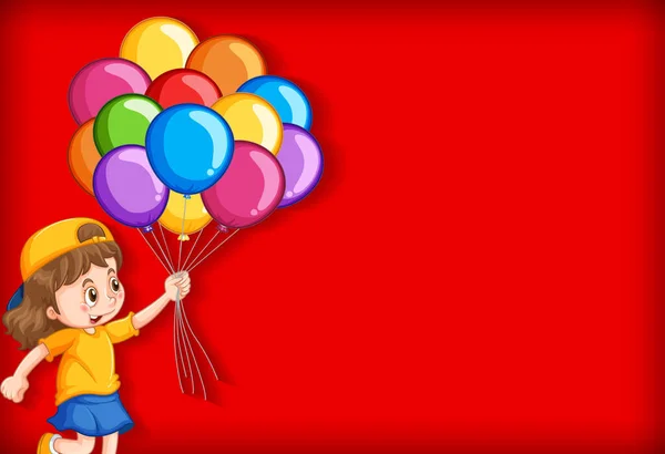 Fundo Liso Com Menina Feliz Muitos Balões Ilustração — Vetor de Stock