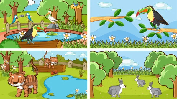 Scene Sfondo Animali Nella Selvaggia Illustrazione — Vettoriale Stock