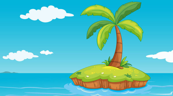 Scene with coconut tree on little island illustration