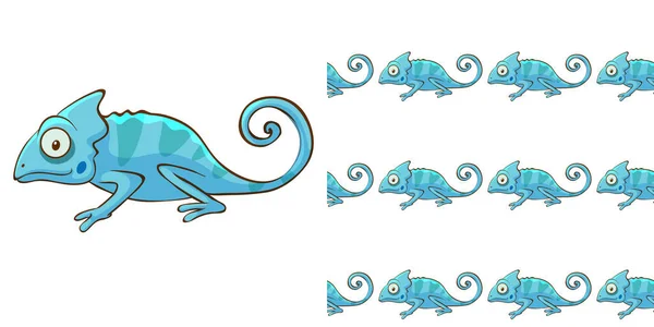 Naadloze Achtergrond Ontwerp Met Blauwe Kameleon Illustratie — Stockvector