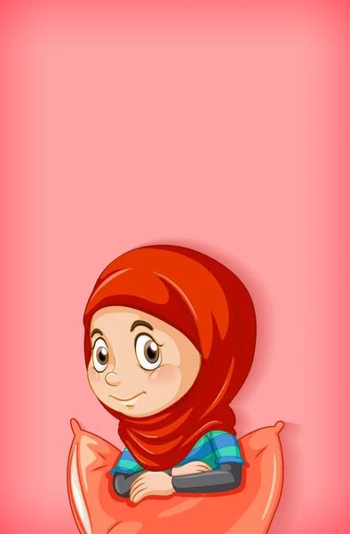 Projeto Modelo Fundo Com Menina Muçulmana Feliz Ilustração Vermelho — Vetor de Stock