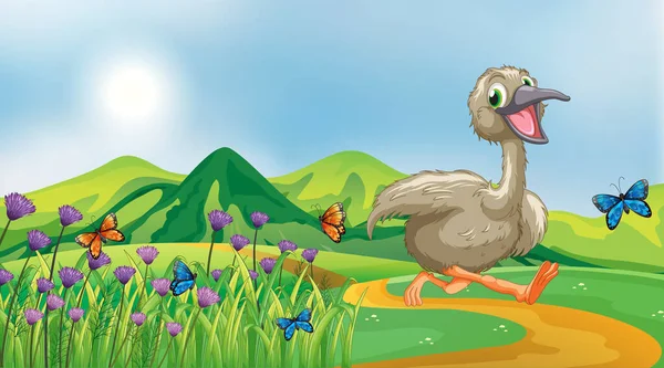 Nature Scene Background Ugly Duckling Running Park Illustration — Stock Vector