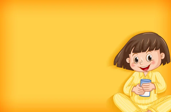 Background Template Design Happy Girl Yellow Pajamas Illustration — Stock Vector