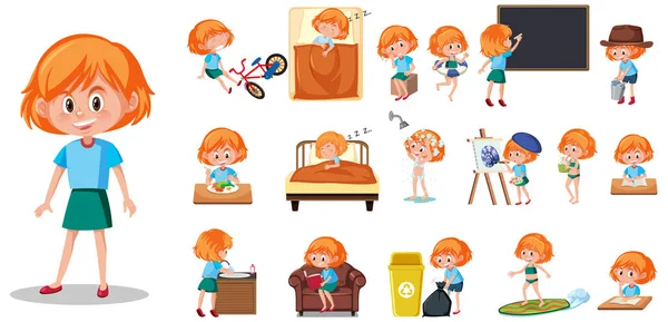 Jeu Personnage Enfant Avec Différentes Expressions Sur Fond Blanc Illustration — Image vectorielle