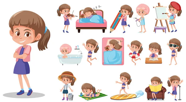 Jeu Personnage Enfant Avec Différentes Expressions Sur Fond Blanc Illustration — Image vectorielle