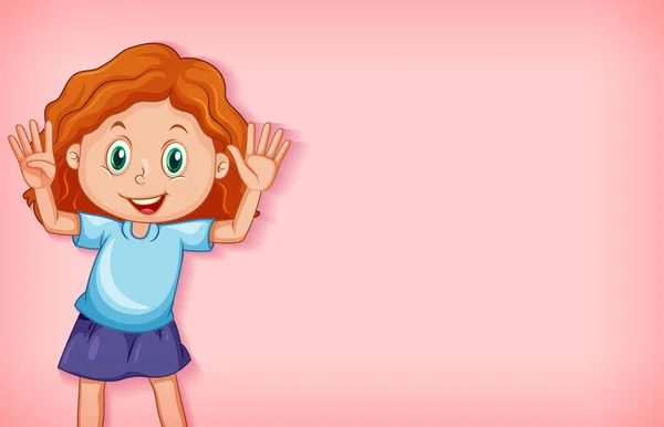 Απλό Φόντο Ευτυχισμένη Κοπέλα Κουνώντας Χέρια Εικονογράφηση — Διανυσματικό Αρχείο