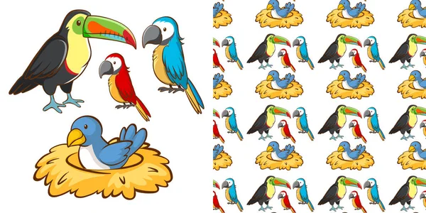 鳥のイラストが多いシームレスな背景デザイン — ストックベクタ