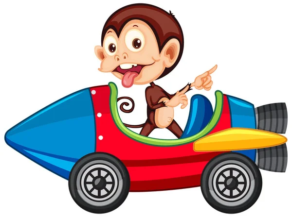 おもちゃのロケットカートのイラストで猿に乗る — ストックベクタ