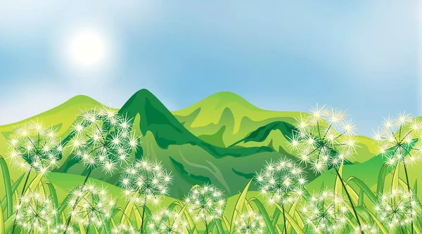 Escena Naturaleza Fondo Con Flores Campo Ilustración — Archivo Imágenes Vectoriales