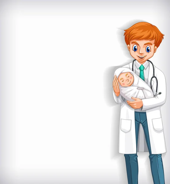 Hintergrundschablone Mit Glücklichem Arzt Und Baby Illustration — Stockvektor