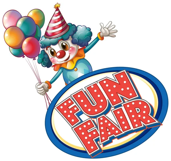 Zabawa Fair Znak Szablon Clown Balony Ilustracja — Wektor stockowy