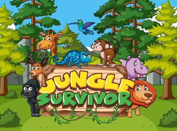 Projektowanie Czcionki Dla Jungle Survivor Animals Jungle Illustration — Wektor stockowy