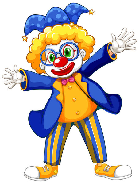 Funny clown wearing blue jacket and glasses illustration