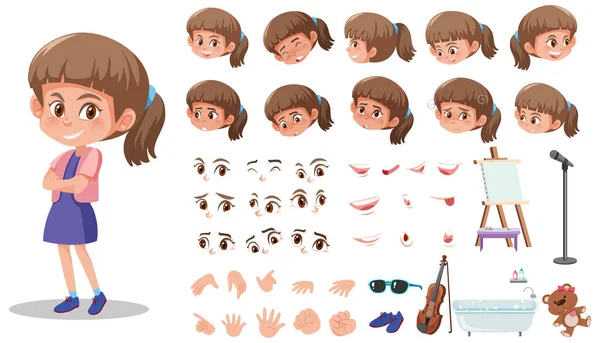 Jeu Personnage Enfant Avec Différentes Expressions Sur Fond Blanc Illustration — Image vectorielle