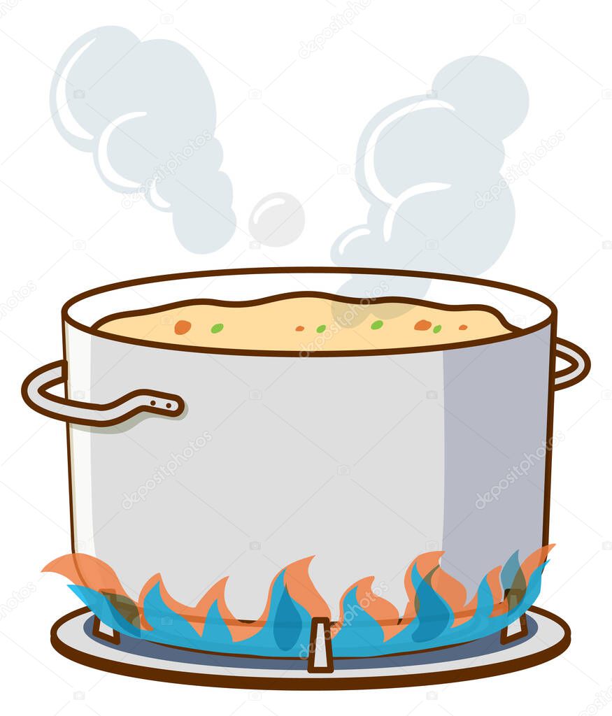 Pot of soup on the hot stove illustration