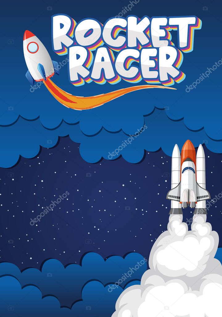 Poster design with rocket ships in the space background illustration
