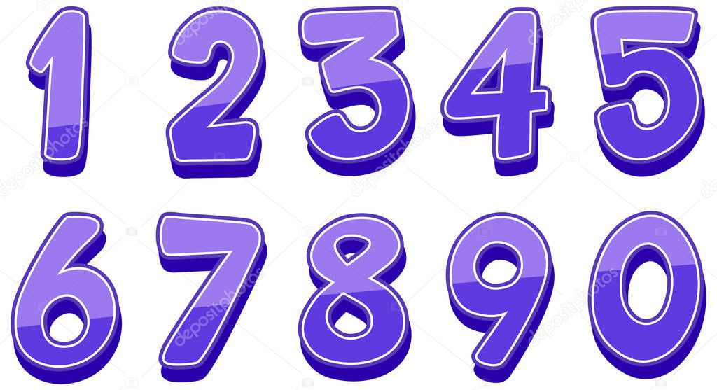 Font design for numbers one to zero on white background illustration