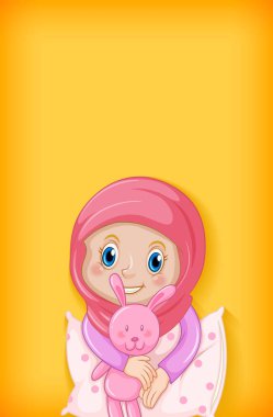 Pijama resimli mutlu Müslüman kız ile arka plan şablonu tasarımı